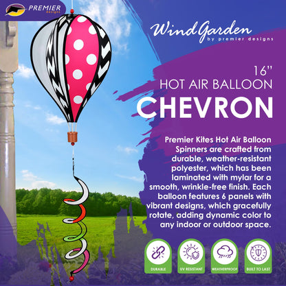 Hot Air Balloon Hanging Garden Spinner 16" - Vibrant Chevron Design, Weather-Resistant Outdoor Decor, Durable & Lightweight for Patios, Yards, and Gardens - Eye-Catching Wind Spinner