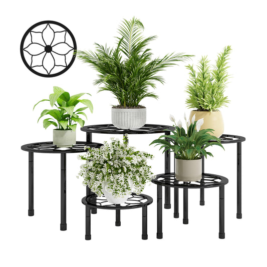 NUZZERO Metal Plant Stand Indoor Outdoor,Indoor Plant Stands for patio rust proof,Heavy Duty Flower Pot Stands for Multiple Plant,Black Potted Plant Holder for Garden Home (5 Pack Black)