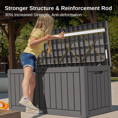 EAST OAK Outdoor Storage Box, 90 Gallon Deck Box, Waterproof Resin Storage Bin for Patio Cushions, Gardening Tools, Lockable, UV Resistant, Grey