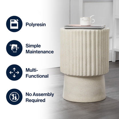 JONATHAN Y TBL1102B Louisa 19" Modern Art Deco Tambour Indoor/Outdoor Accent Table Art Deco, Minimalist, Contemporary, Bohemian, Mid-Century, Patio, Garden, Bathroom,Living Room, Cream Terrazzo Finish