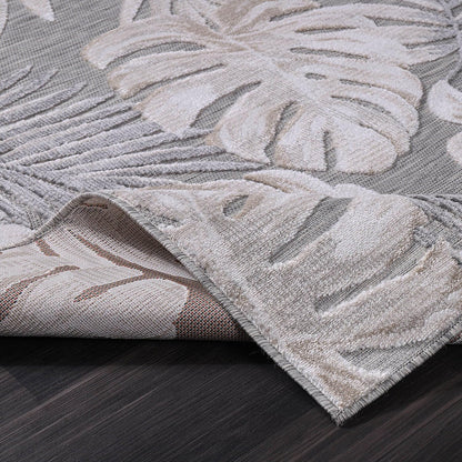CAMILSON Indoor Outdoor Rug, Beige 6’x9’ Leaf Tropical Botanical Area Rugs for Indoor and Outdoor patios, Easy-Cleaning Non-Shedding Living Room, Garden and Kitchen Washable Outside Carpet (6x9)