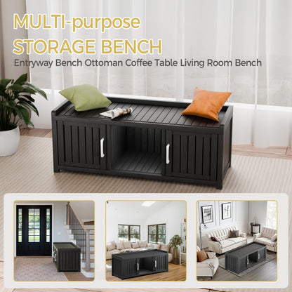 Trygoal Storage Bench - Waterproof Resin Shoe Bench with Adjustable Shelves - Indoor & Outdoor Use, 2 Doors Entryway Bench with Hidden Storage Space - Storage Cabinet for Bedroom, Hallway, Black