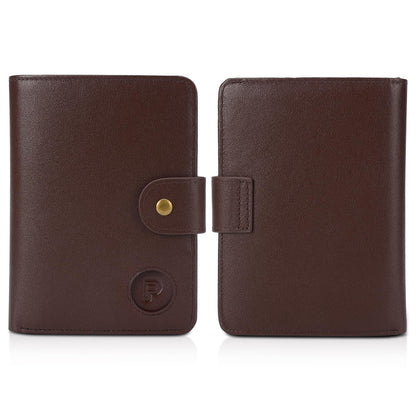 Polare Luxury RFID Blocking Leather Passport Holder Travel Wallet For Men and Women (Coffee with AirTag Slot(Snap Version))