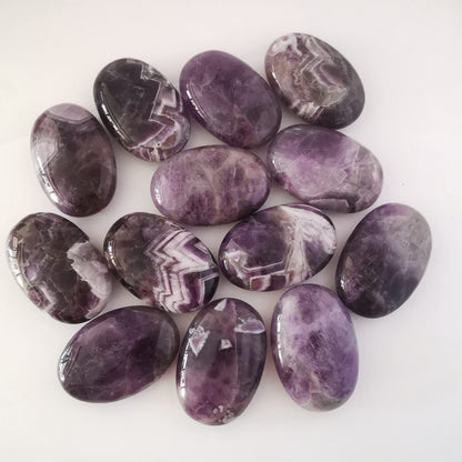 Loveliome Natural Amethyst Oval Polished Worry Stones, Healing Crystal Indoor Fountain Stones Massage Energy Anxiety Relief Items