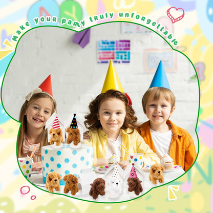 Norcoin 16 Set Mini Plush Dog Set Include Stuffed Puppy Dog House Paper Boxes Hat Stuffed Animal Toy for Adopt a Pet Theme Birthday Party Favor Gifts
