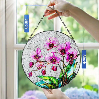8-Inch Stained Glass Ornament, Stained Glass Window Hanging, Window Hanging Decor Suncatcher, Orchid Flower Ornament | Christmas, Mother's Day, Birthday | Gifts for Mom & Grandma, Flower Lover Gift