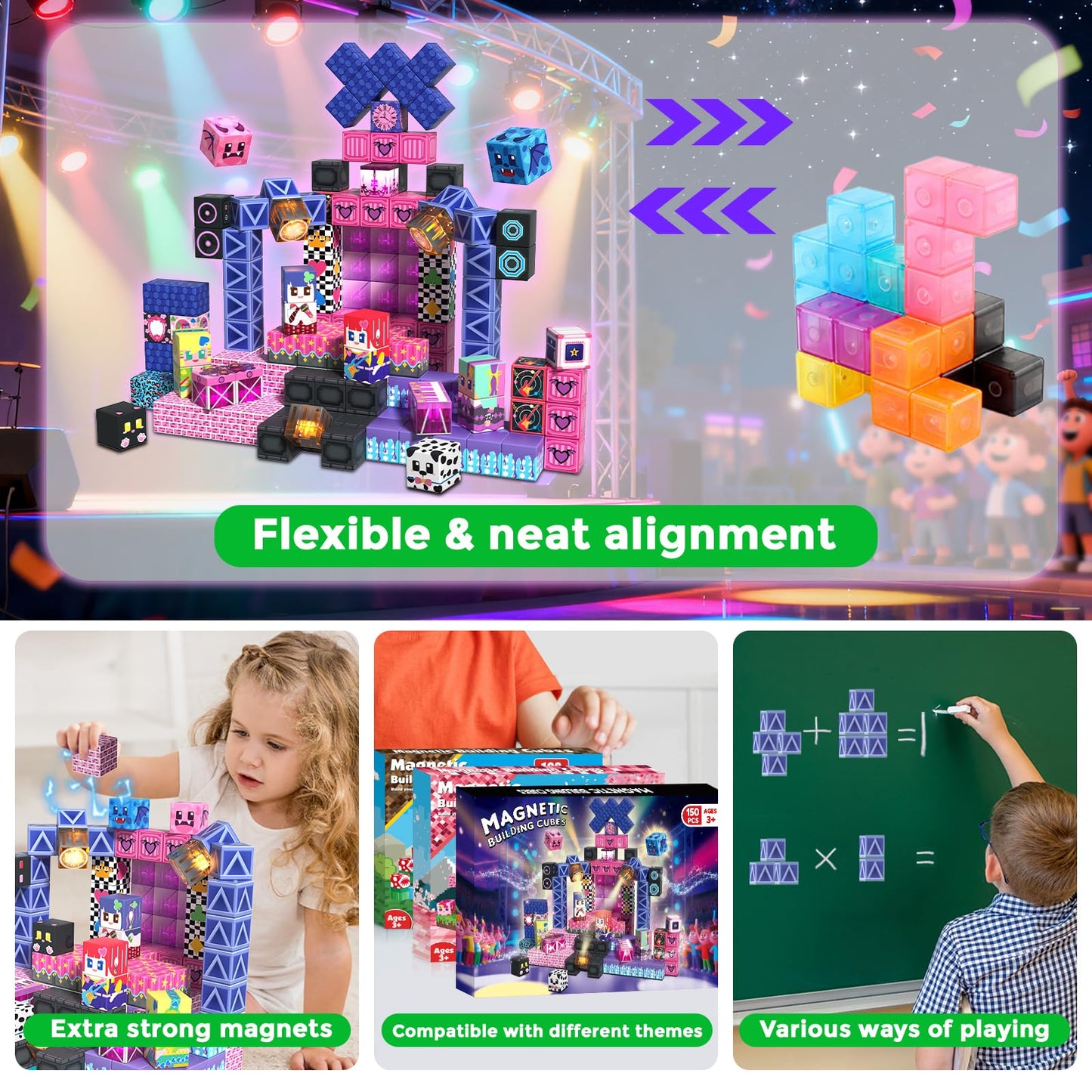Annexfun 150PCS Magnetic Blocks with Light Up Blocks,Magnetic Cubes Magnetic Building Blocks Toys for Ages 3+ STEM Sensory Stacking Toys for Boys & Girls Birthday Gifts