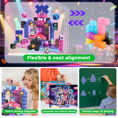 Annexfun 150PCS Magnetic Blocks with Light Up Blocks,Magnetic Cubes Magnetic Building Blocks Toys for Ages 3+ STEM Sensory Stacking Toys for Boys & Girls Birthday Gifts