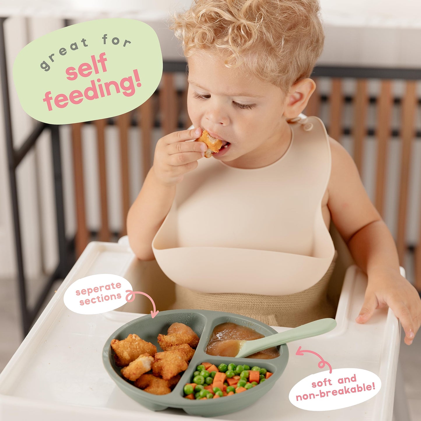 ChériKid Toddler Plates - FEATURES SUPER STRONG QUADRUPLE SUCTION - 100% Food Grade Silicone Baby Plates with Suction - Unbreakable Divided Kids Plates, Baby Essentials Dishes