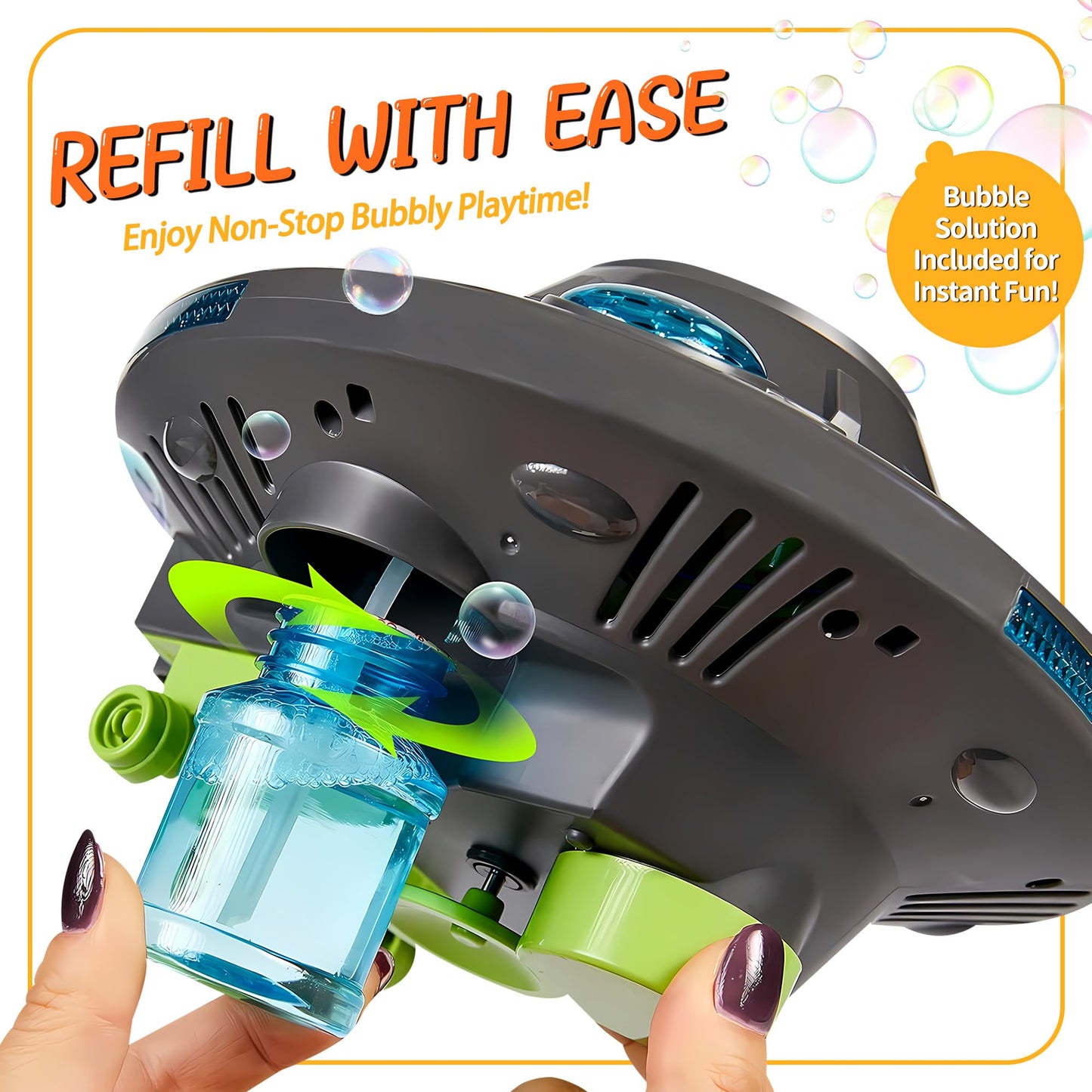 Bubble Machine for Kids - Automatic Bubble Maker with LED Light & Music, Rotating 360° UFO Toys, Safe Bubble Blower for Pets Dogs Cats, Cool Outdoor Toy for 1-3 3-8 Year Old Boys Girls Birthday Gifts