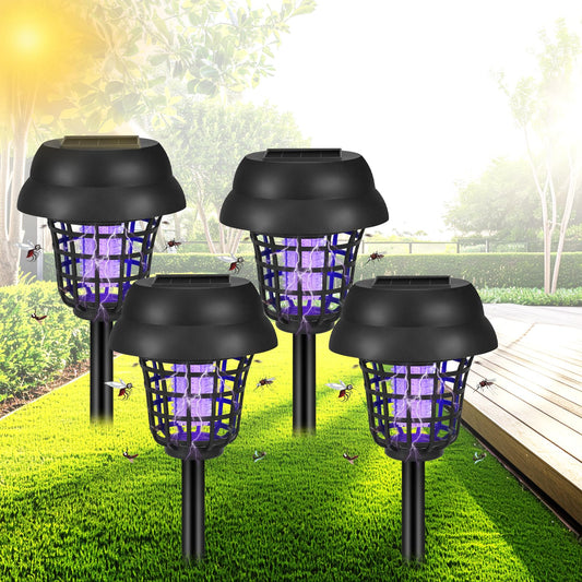 4 Pack Solar Bug Zapper Outdoor Waterproof Solar Powered Mosquito Zapper & Killer for Gnats, Flies, Moths, Fruit Flies, Decorative Ground Stake Light for Garden, Patio, Backyard, Auto ON/Off