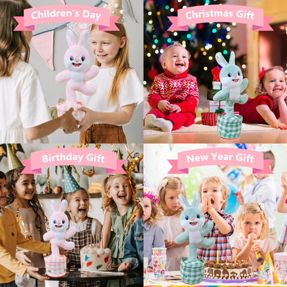 Talking Dancing Bunny Baby Toy for Kids Interactive Plush Toddlers Toys Talking Bunny Repeats What You Say Realistic Plush Educational Toy Teen Easter Bunny Basket stuffers Gifts Girls Boys Birthday