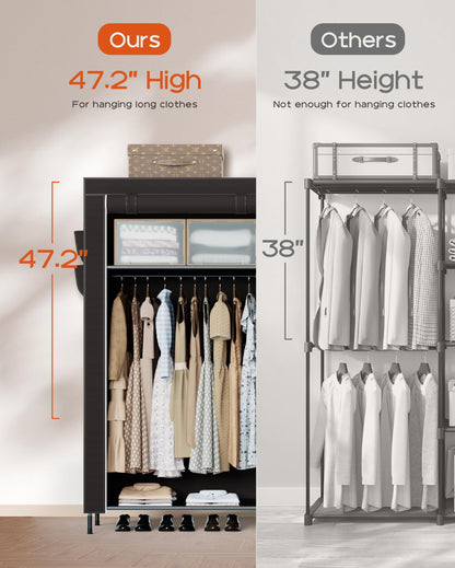 CASAMAYA Portable Closet, 61.8 Inch Large Capacity Wardrobe Closet with Cover, Clothes Storage Organizer with Shelves and 2 Hanging Rods, Easy to Assembly, Black PCT222B01