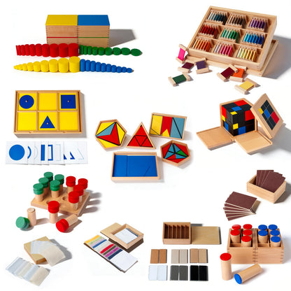 Advanced Montessori Sensory Toys, Montessori Sensorial Kit 2 with Knobless Cylinders & Trinomial Cube, 12 Premium Beechwood Educational Toys for Kids 3-8, Homeschool Preschool Learning Materials