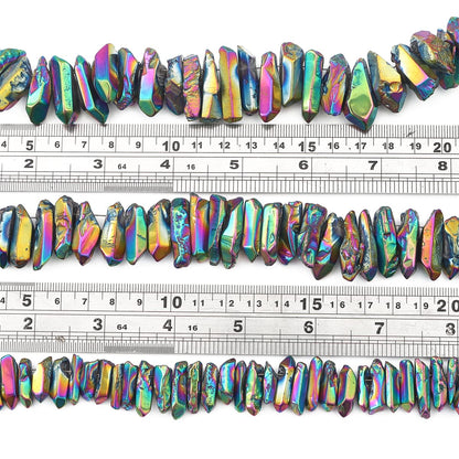 BEADIA Rainbow Titanium Coated Crystal Quartz Spike Point Stick Beads Polished 1.0"-1.5" for Jewelry Making 15 Inch/Strand