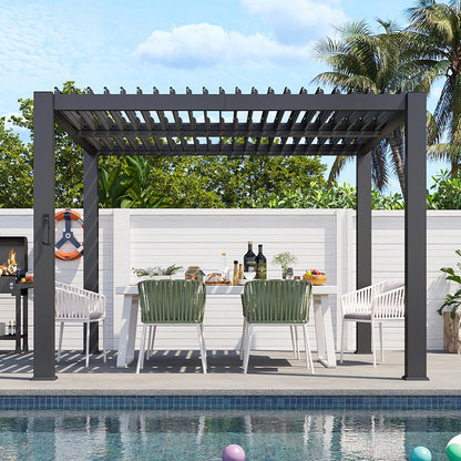 Aoxun Louvered Pergola 10' x 12' 96S Outdoor Metal Pergola with Adjustable Top for Decks, Gardens and Backyards, Easy Assembly via Structural Patent, Gray