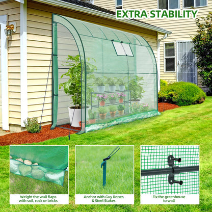 Lean-to Greenhouse with 3-Tier Shelves: Ohuhu Portable Walk-in Wall Mounted Green House with Mesh Windows, 79"x39"x83" Large Greenhouses with 2 Roll-Up Zipper Doors Reinforced Structure for Outdoors