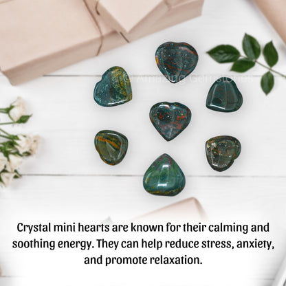 Amazing Gemstone Bloodstone Stone Heart - Pack of 2 Crystal Heart Stones Rocks - Corazones De Piedra Crystals and Healing Stones Heart Shaped Crystal - Stocking Stuffers Gifts