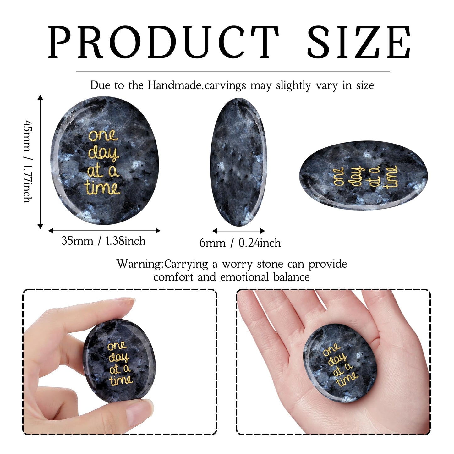 QINJIEJIE One Day at A Time Black Labradorite Worry Stone Healing Crystal Thumb Thinking of You Gifts for Anxiety Relief Items You Got This Inspirational for Friend Encouragement Gift for Women Men