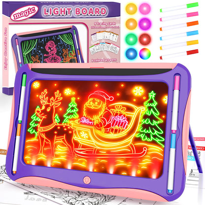 Magic LED Drawing Board for Kids, Girls Toys Age 6-8, Light Up Tracing Pad with 9 Double-Sided Cards, 6 Washable Markers, Arts & Crafts Kits Learning Toy Glow Up Doodle Board Christmas Birthday Gifts