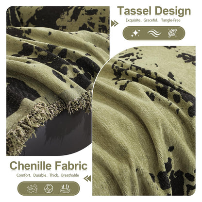 HANDONTIME Abstract Couch Cover for Dogs Green and Black Couch Cover Blanket for 2 Cushion Sofa Modern Aesthetics Sofa Covers Washable Pet Friendly Chenille Pet Protector Furniture Covers, 71" X 118"