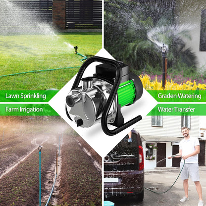SHANGDA Water Transfer Pump Electric Shallow Well Pump 1.2HP 1200GPH for Lawn Garden Irrigation, Green