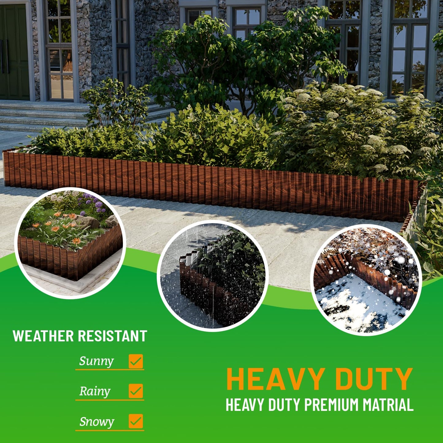 SnugNiture 3 Rolls Corrugated Metal Garden Edging,8" x 20' Landscape Edging Border,Sturdy Metal Lawn Edging for Landscaping, Garden,Flower Bed and Yard(Total 60 Ft)