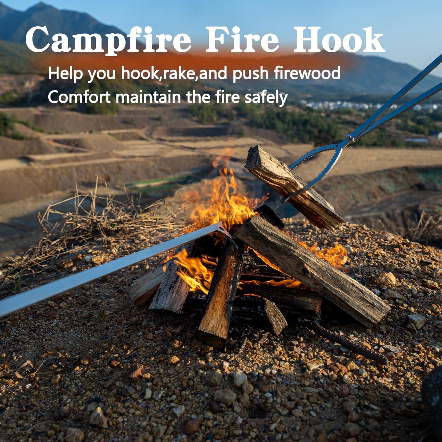40" Stainless Steel Fire Log Tongs Firewood Grabber and Fire Poker Set,Large Fire Pit Tool Outdoor/Indoor Bonfire Campfire Backyard Deck Camping Log Grabber Safely Moves Firewood