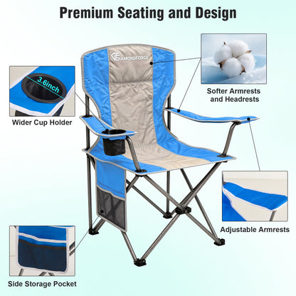 High Back Camping Chair for Adult, Portable Folding Camp Chair, Outdoor Camping Chair with Wide Cup Holder, Side Pocket for Hiking Fishing Sports, (Blue Grey)