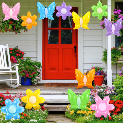 Realspring 12 Pcs 12 Inch Spring Summer Inflatable Outdoor Decorations Butterfly Flowers Inflatable Hanging Ornament Large PVC Spring Summer Butterfly Flowers Blow up Yard Party Indoor Outdoor Decor