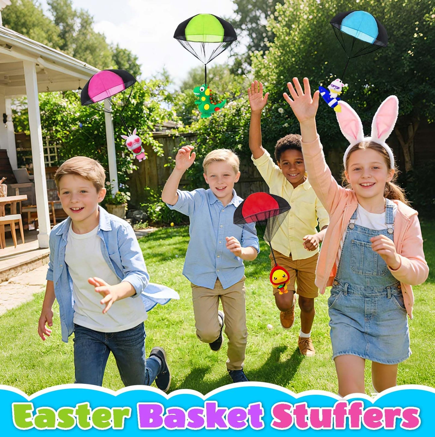 Easter Egg Fillers & Basket Stuffer Essentials for Teens Kids - 4Pack Prefilled Easter Eggs with Parachute Toys, Treasure Box Toys for Classroom Boys Girls, Egg Hunt Party Supplies, Carnival Prizes