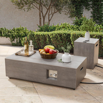 SUNPEAK 42" Rectangular Propane Fire Pit – 50,000 BTU Fire Table with Wind Guard Glass, Lid, Rocks and Cover – Backyard Fire Pits Outdoor – Propane Gas Fireplace for Deck or Patio (Grey, 42" Standard)