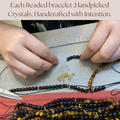 Atminafays 6MM Stackable Healing Bracelet - Mookaite Jasper, Tiger's Eye & African Turquoise with Silver Sheen Obsidian Beads | Adjustable Handwoven Cord | Boho Chic Spiritual Jewelry for Men & Women (Calm & Luck)