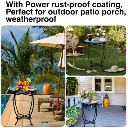 Indoor Outdoor Metal Round Side Table, 14 Inch Round Patio Coffee Bistro Table, Weather Resistant Black Metal Side Table for Patio Balcony Yard Porch Garden, Plant Stand for Indoor Outdoor Use