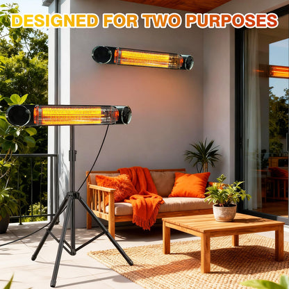 Outdoor Electric Heater, Infrared Patio Heater for Outdoor/Indoor Use, Wall Mounted/Freestanding Infrared Heater Outdoor, 1500W Electric Patio Heater with Tripod, MATT BLACK