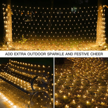 suddus 360 LED Christmas Net Light, Net Lights Outdoor,12ft x 5ft Bush Lights Outdoor Waterproof Connectable Green Wire for Bushes, Lamn, Trees, Christmas Decoration, Warm White
