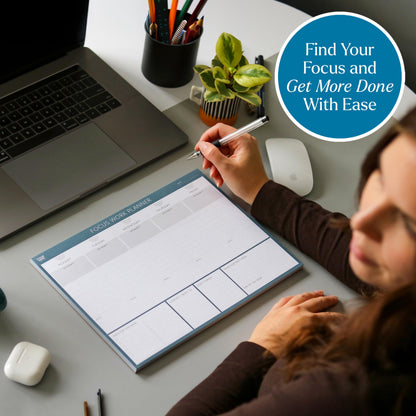Clear Mind Concepts Focus Work Planner - Weekly Productivity Desk Organizer, 52 Undated Tear-Off Sheets, Mon-Fri Layout, 11.7” x 8.3” - Track Priorities, Tasks, Notes & Goals for Office & Remote Work