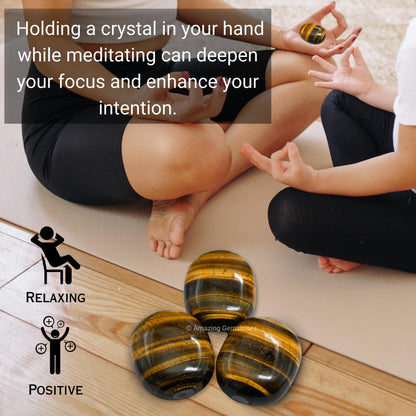 Amazing Gemstone Tiger Eye Crystals and Healing Stones - Large Palm Stone Crystals Piedra - Crystal for Good Luck, Balanced Positive Energy, Meditation - Unique Stocking Stuffers Gifts for Women, Men