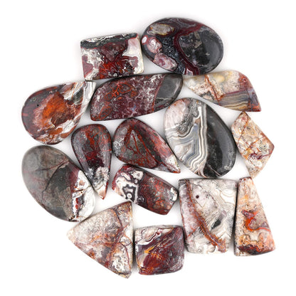 GemSymphony 100 Carat Natural Crazy Lace Agate Gemstone Cabochon Lot Mixed Shapes – 5 pcs Hand Polished Crystal Stones for Jewelry Making Supply, Healing, Reiki, Craft Supplies, Unique Cab Set for Wire Wrapping & Collectors (10-20 mm)