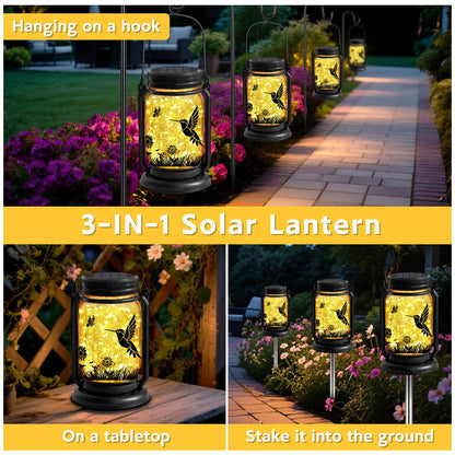 Hummingbird Solar Lanterns 3-in-1 Outdoor Waterproof - Birthday Gifts for Women Mom Christmas, Mason Jar Hanging Lanterns with Stake, Garden Decor Lights for Patio Yard Porch Lawn Balcony Decorations