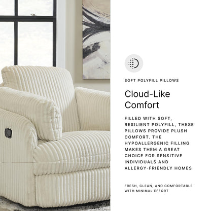Signature Design by Ashley Tie-Breaker Cozy Contemporary Manual Press-Back Swivel Glider Rocker Recliner with 2 Bolster Pillows and Hidden Storage, White