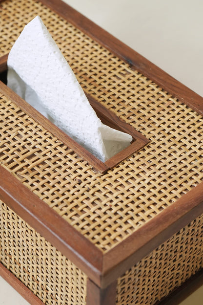 Wooden Tissue Box, Hand Crafted, Holds Standard Tissue Size, Natural Finish Rustic Farmhouse Tissue Box - Brown Tissue Holder Easy to Refill by Slide Bottom - 5” x 9“ x 3"