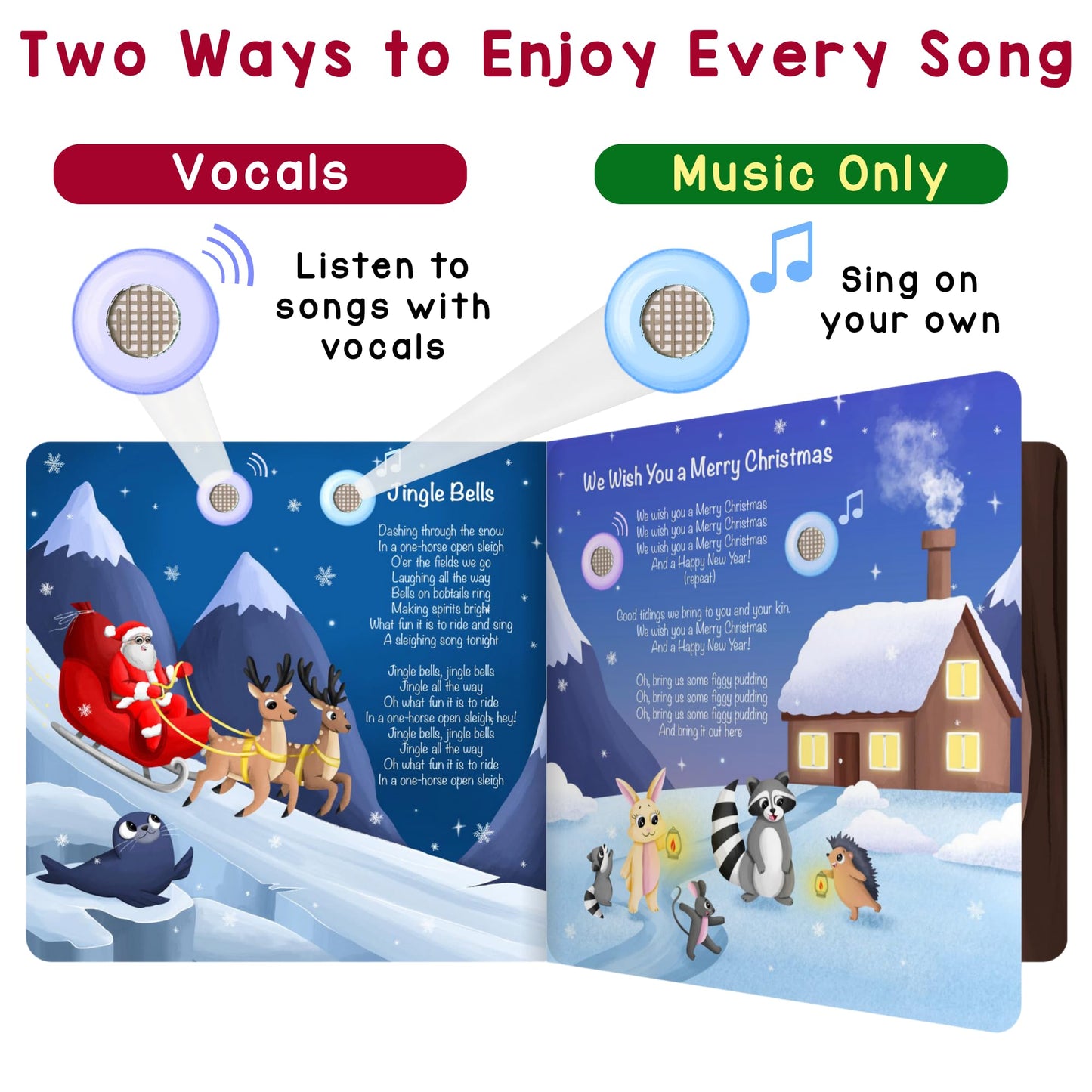 LEARNING BUGS Christmas Songs – Sing Along with 15 Festive Holiday Tunes, Musical Book for Toddlers, 28-Button Music Book, Musical Toys for Toddlers 1-3