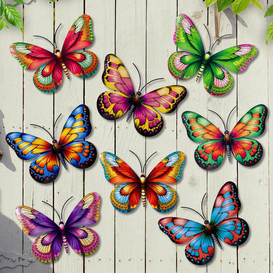 Metal Butterfly Wall Decor, 8 Pack Butterflies Wall Art Hanging Sculptures Decorations for Indoor Outdoor Decor Fence Garden Yard Patio Exterior Decor
