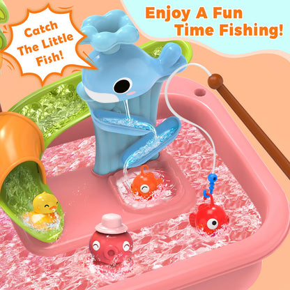 Water Table for Toddlers 1-3，Water Table with Pump，Role Play Sensory Toys，Toy Kitchen Sets for Kids Ages 4-8, Play Sink with Running Water & Electric Faucet，Outdoor Toys for Toddlers 1-3(Pink)