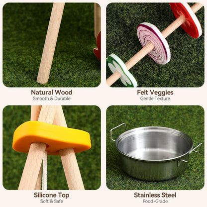 Wooden Kids Camping Toy Set, Campfire Cooking Play Set with Tripod Grill, S’Mores & Kebab Skewers, Montessori Pretend Camping Kitchen Gift for Toddlers Ages 3–6