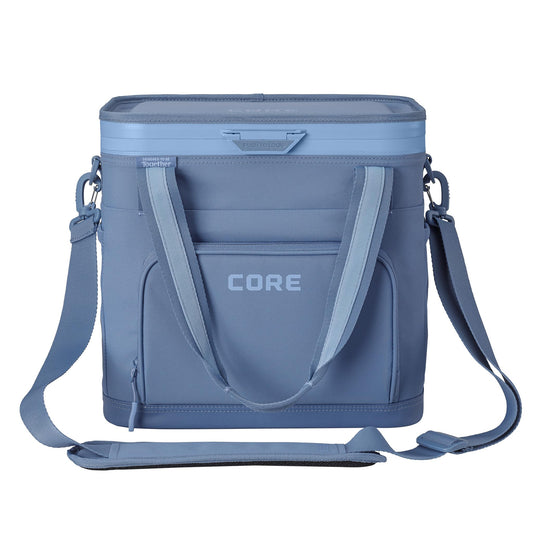 CORE Magnetic No Zip 24 Can Soft Cooler | Insulated Hard Liner Ice Chest Box | Best Portable Soft Cooler for Food & Beverages for Tailgating, Car Camping, and Family Beach Picnics (Steel Blue)
