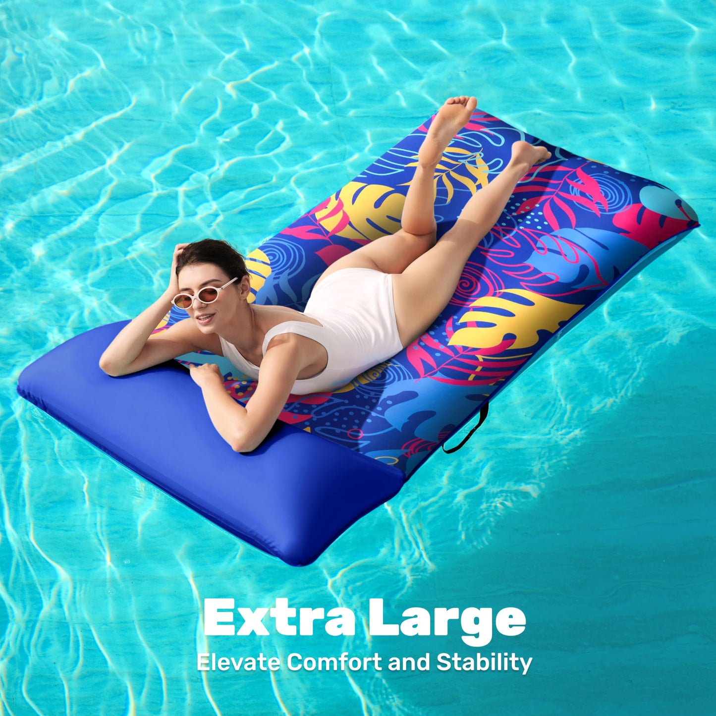 Sloosh Inflatable Pool Floats Raft - XL Fabric Covered Pool Mat Lounger Floaties for Adults, Ultra Comfort Inflatable Water Float with Headrest for Beach Lake Swimming Pool Floating 68"X34" (Blue)