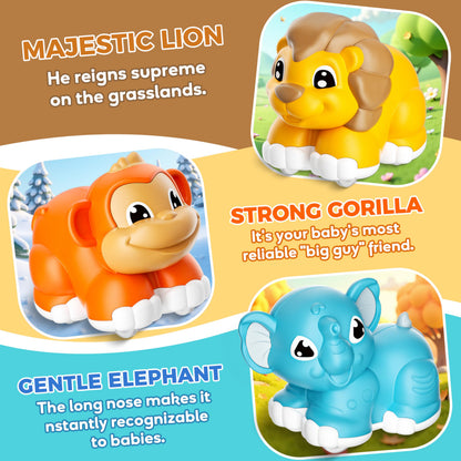 Train Set for Toddlers w/Steam, Music & Lights - Electric Train Toy for Kids with Tracks Accessories, Includes 3 Animals Car: Lion Gorilla and Elephant, Gifts for 1-3 4 5 6+ Years Old Boys Girls