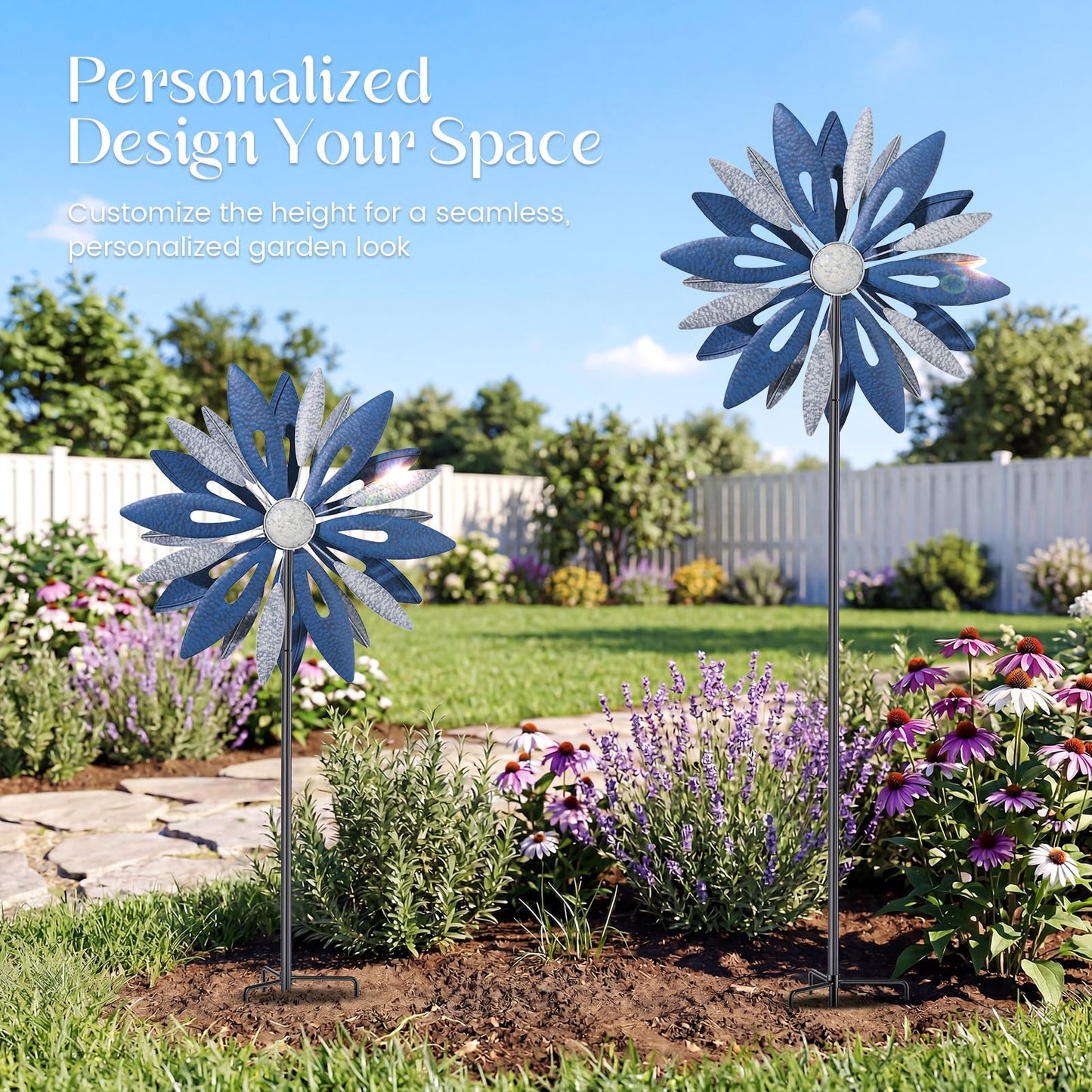 Homdox 84" Wind Spinner Metal Kinetic Yard Spinner for Outside Patio, Garden Art Wind Sculptures & Spinners, Stability Windmill GIFS for Mother's Day Birthday Yard Lawn Decor,Large 25" Blades